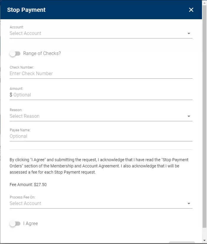 Stop Payment Info box